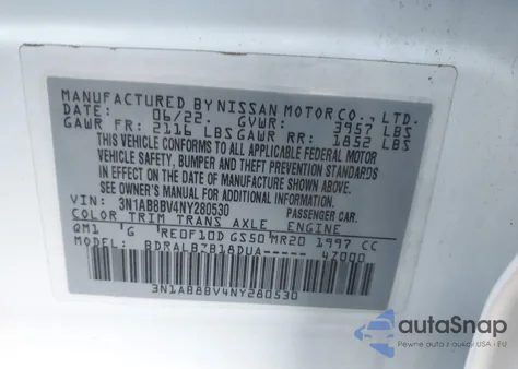 2022 Nissan Sentra S Xtronic Cvt from USA, damaged, VIN 3N1AB8BV4NY280530